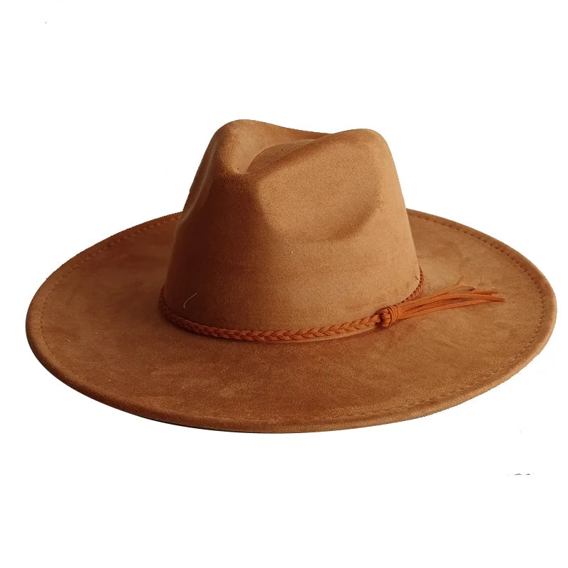 Semsket Fedora Filthatt med Bred Brem