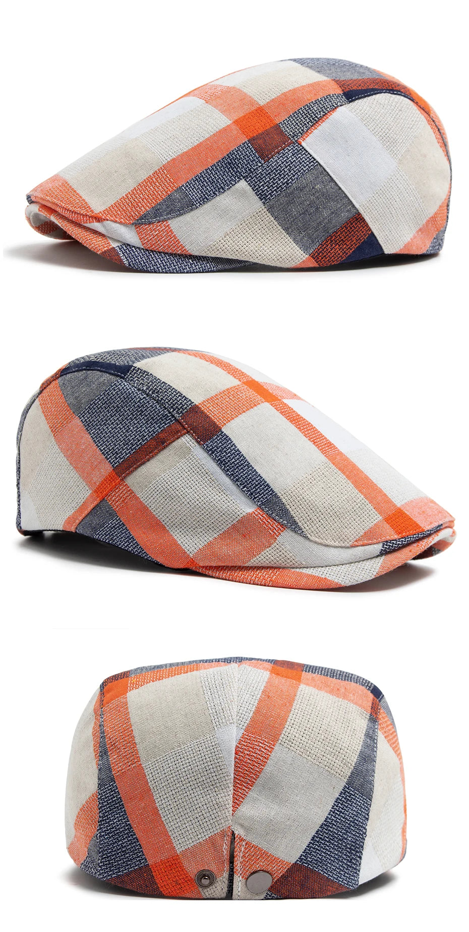 Rutete Newsboy Flatcap med Knappedetalj