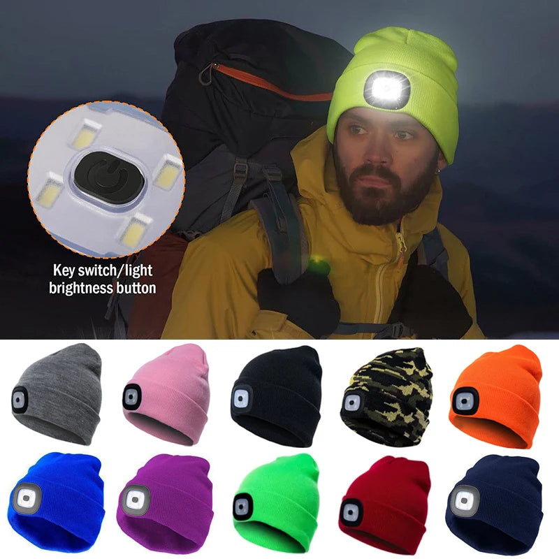 Strikkelue med Oppladbart LED-lys