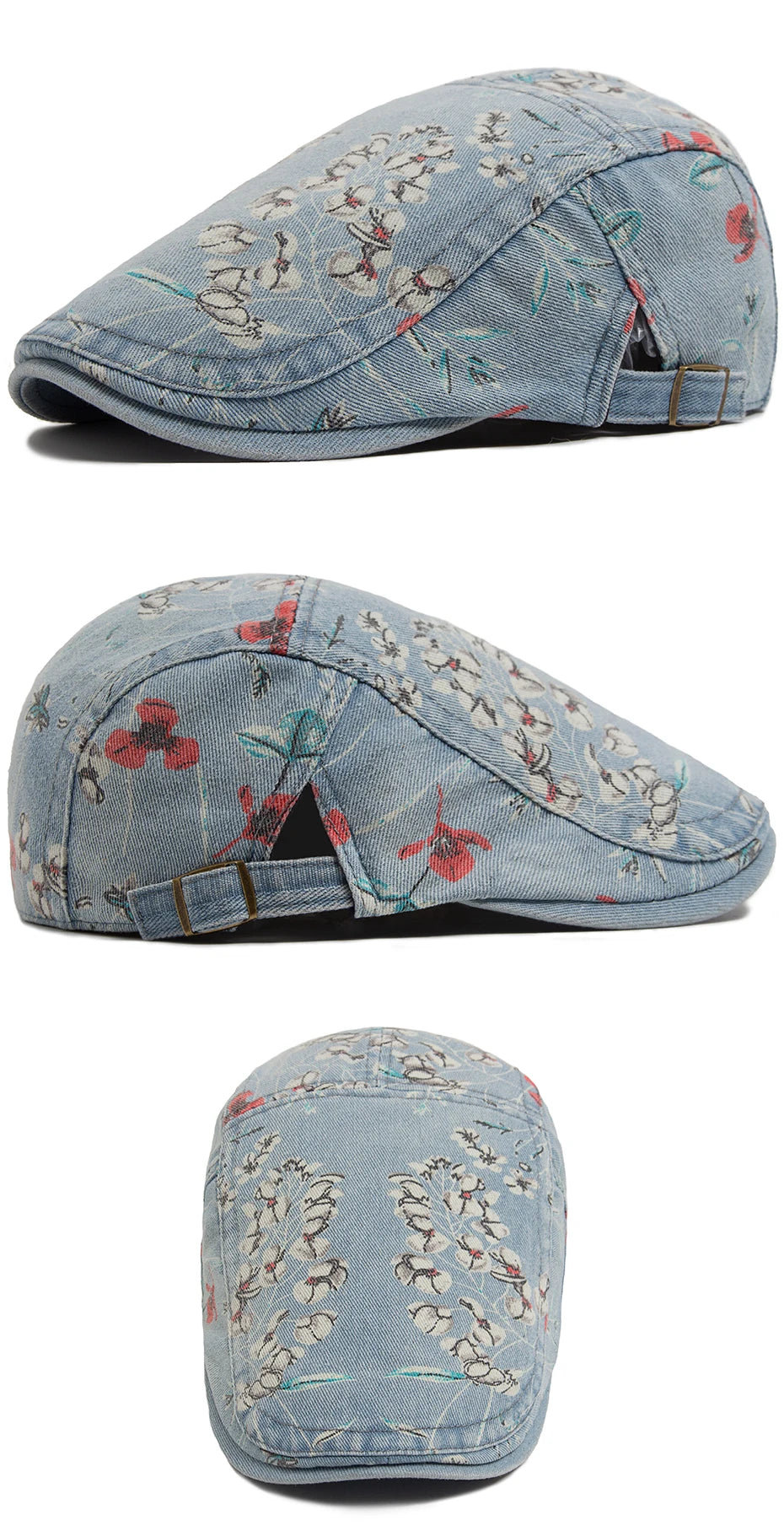 Mønstret Denim Newsboy Flatcap