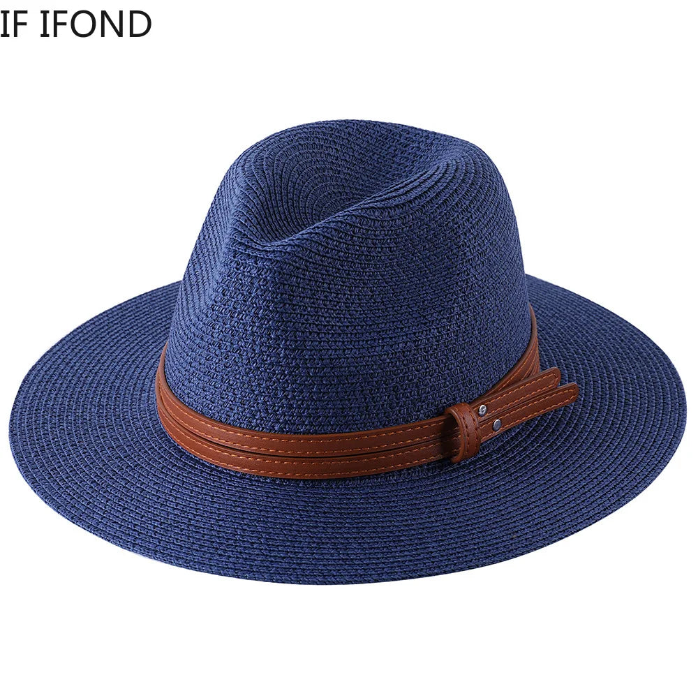 Strå Fedora Filthatt med Bred Brem