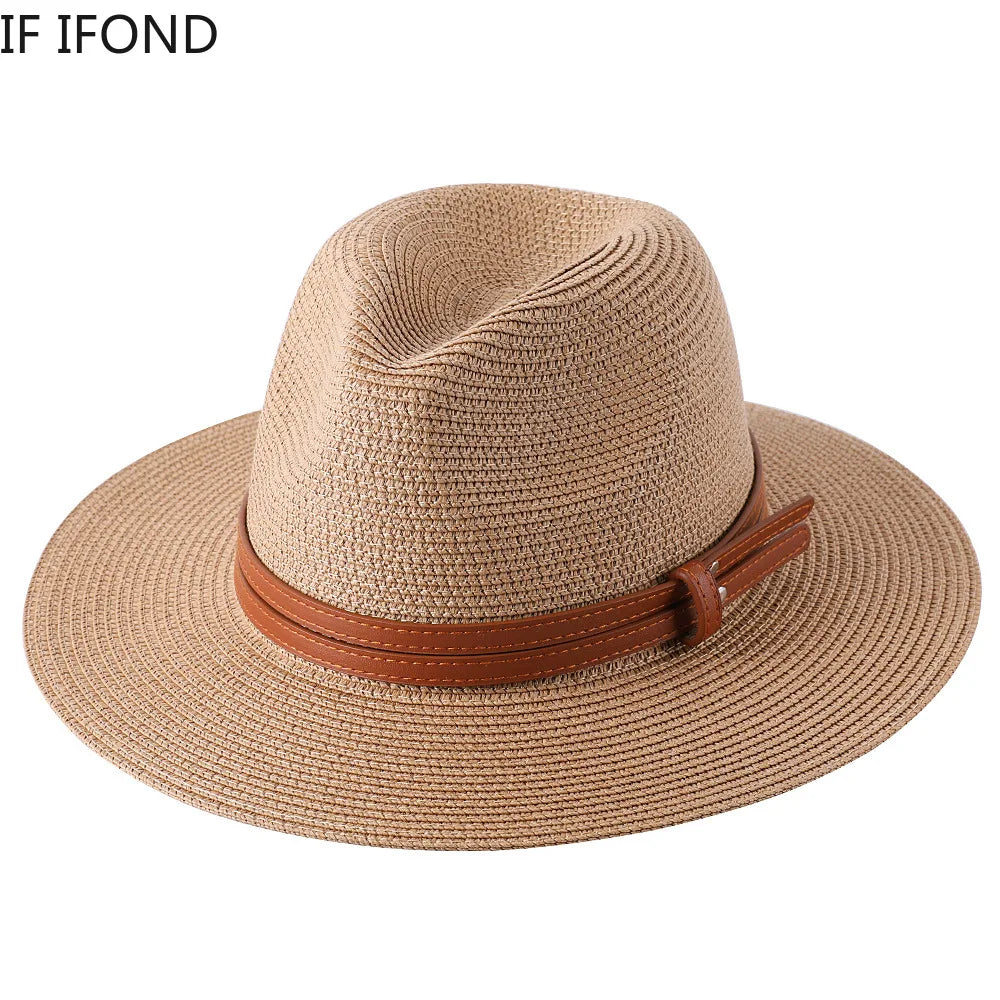 Strå Fedora Filthatt med Bred Brem