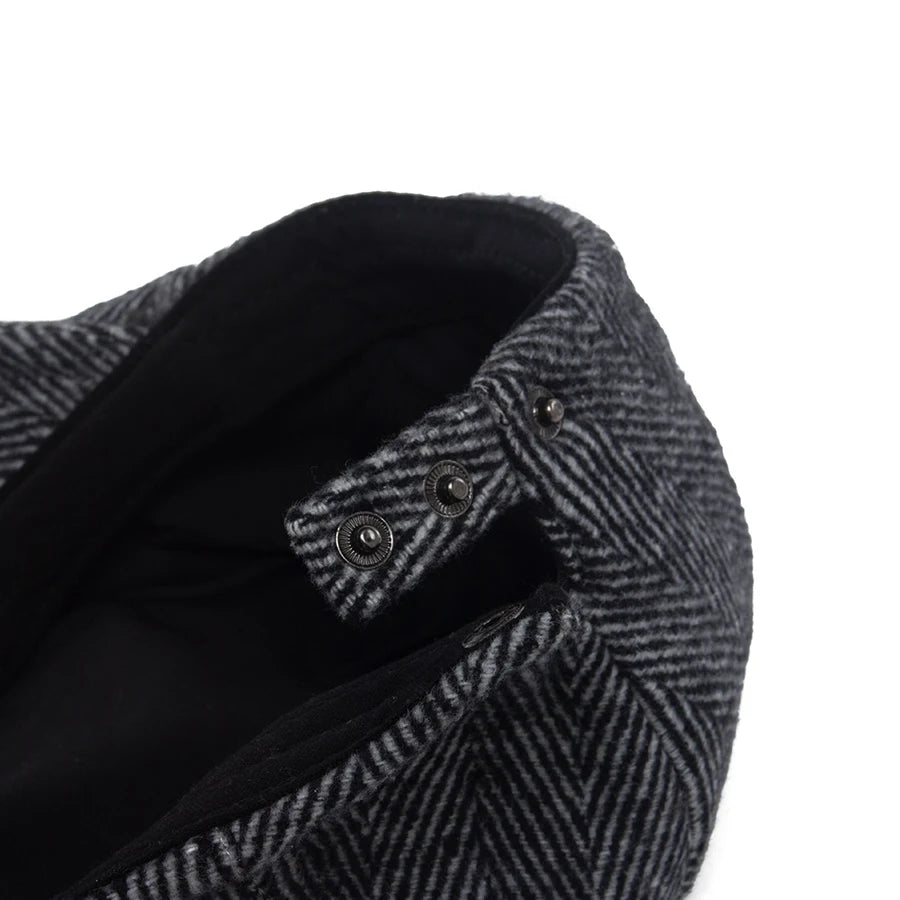 Fiskebeinsmønstret Newsboy Flatcap med Knappedetalj