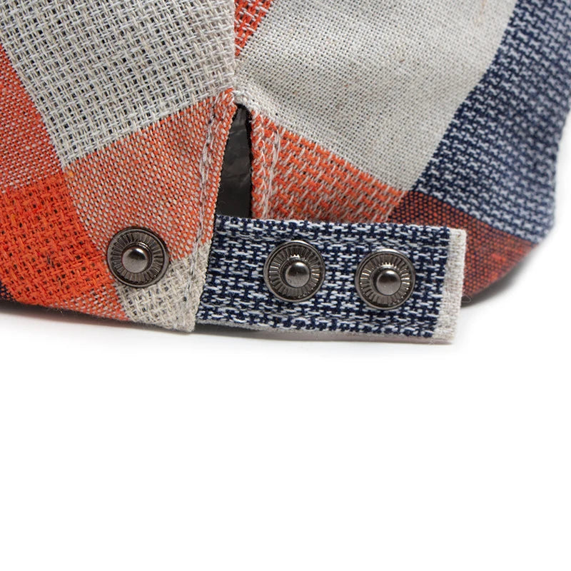 Rutete Newsboy Flatcap med Knappedetalj