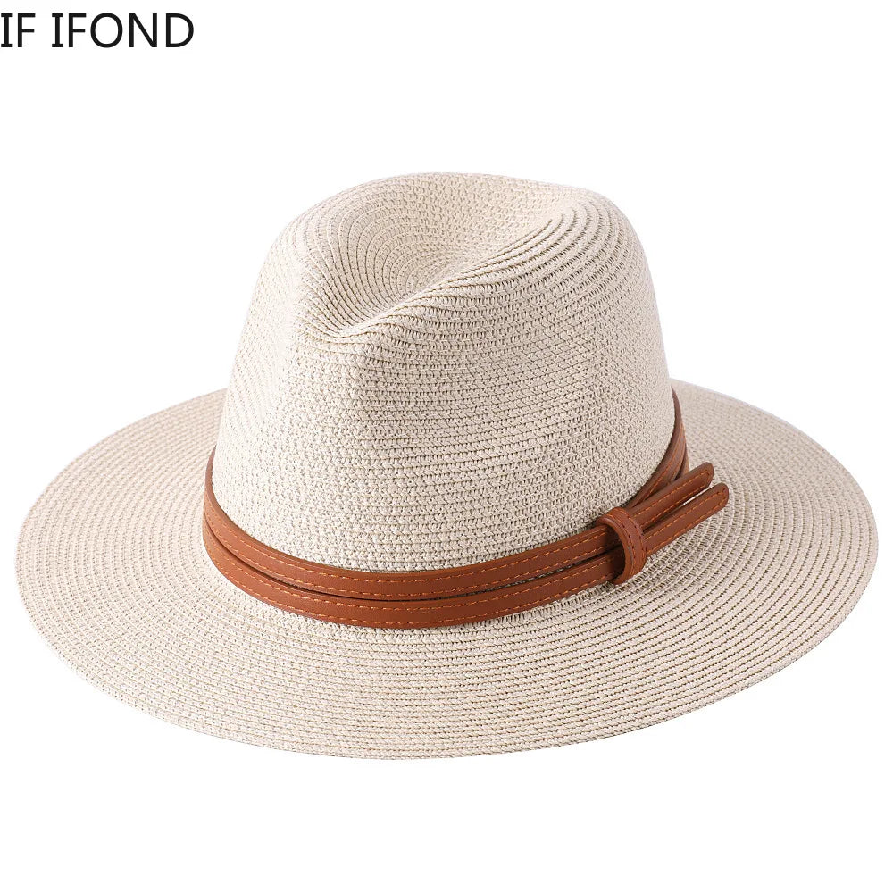 Strå Fedora Filthatt med Bred Brem