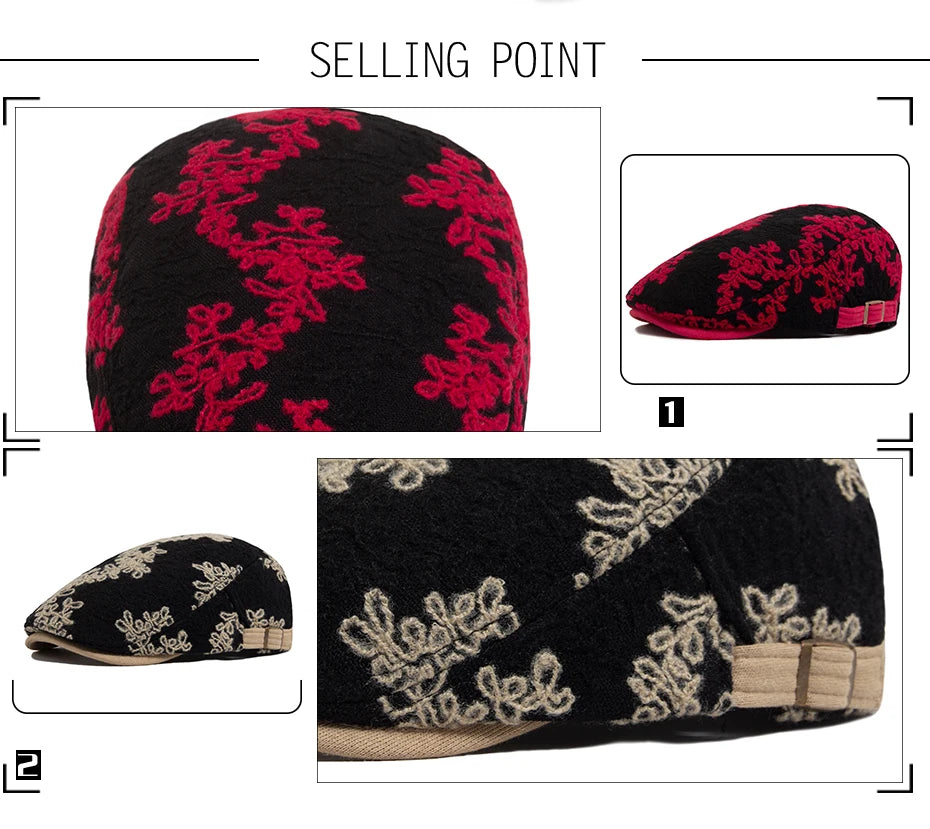 Mønstret Bomull Newsboy Flatcap