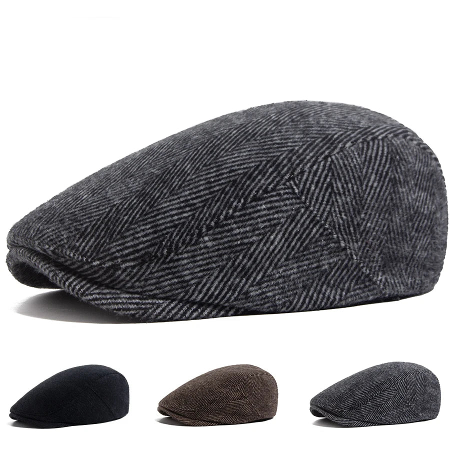 Fiskebeinsmønstret Newsboy Flatcap med Knappedetalj